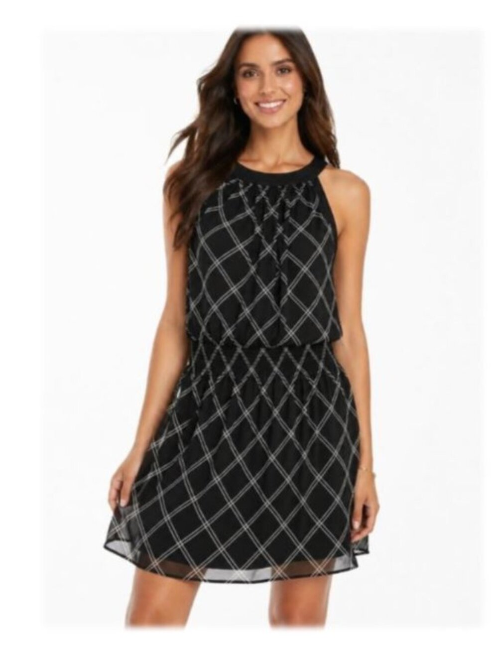 WHBM NWT Sleeveless Halter Windowpane Mini Dress 2